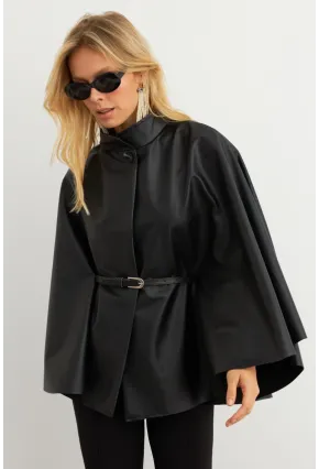 Kadın Siyah Suni Deri Kemerli Panço ELA3084-90