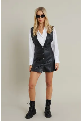 Kadın Siyah Suni Deri Mini Elbise NH796