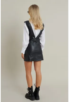 Kadın Siyah Suni Deri Mini Elbise NH796