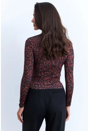 Kadın Siyah-Taba Desenli Büzgülü Bluz LPP1279