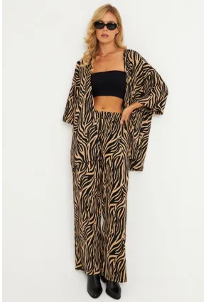 Kadın Siyah -Tarçın Desenli Bürümcük Alt Üst  Takım LON3004