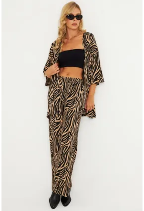 Kadın Siyah -Tarçın Desenli Bürümcük Alt Üst  Takım LON3004