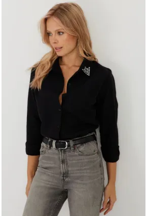 Kadın Siyah Taş Detaylı Gömlek ZER402