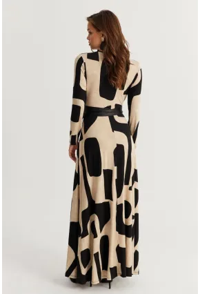 Kadın Siyah-Taş Kruvaze Maxi Elbise VTN3