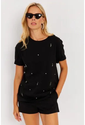 Kadın Siyah Taşlı Bluz SGT401