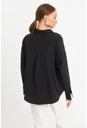 Kadın Siyah Taşlı Gömlek MZER426