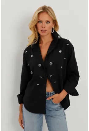 Kadın Siyah Taşlı Gömlek SF2550
