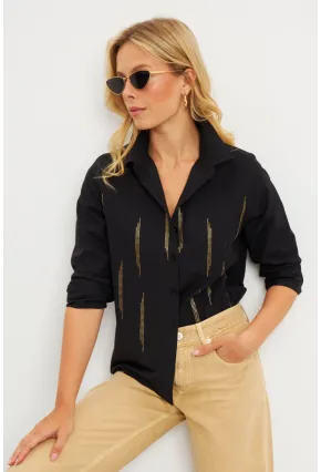 Kadın Siyah Taşlı Gömlek ZER404