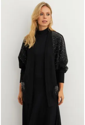 Kadın Siyah Taşlı Hırka MPK813