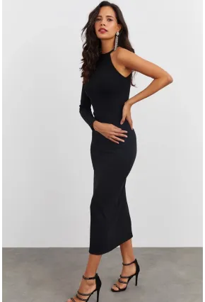 Kadın Siyah Tek Kol Kaşkorse Elbise EY1521
