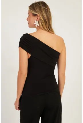 Kadın Siyah Tek Omuz Bluz DMR325