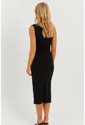 Kadın Siyah Tek Omuz Büzgülü Midi Elbise MEN2039