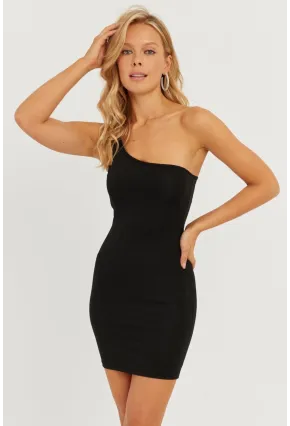 Kadın Siyah Tek Omuz Mini Elbise CG332