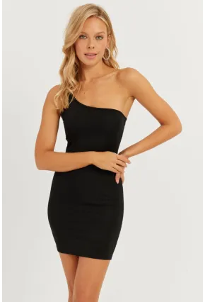 Kadın Siyah Tek Omuz Mini Elbise CG332