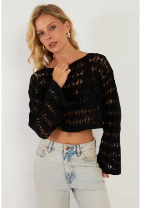 Kadın Siyah Triko Bluz YV254