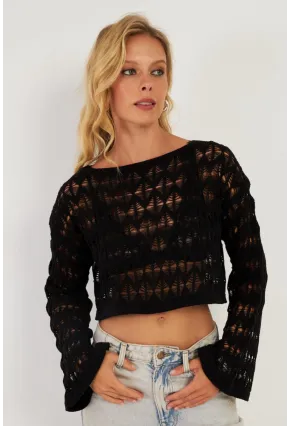 Kadın Siyah Triko Bluz YV254