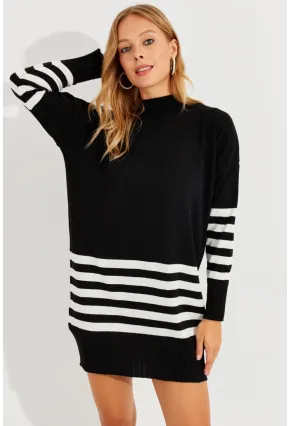 Kadın Siyah Triko Çizgili Tunik YV202