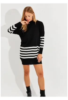 Kadın Siyah Triko Çizgili Tunik YV202