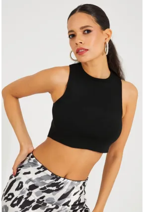 Kadın Siyah Triko Crop Triko Bluz KZ2447