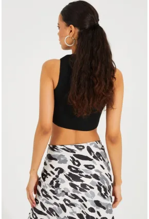 Kadın Siyah Triko Crop Triko Bluz KZ2447