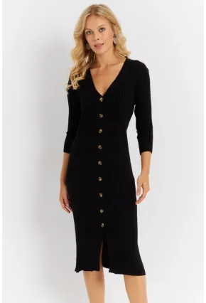 Kadın Siyah Triko Midi Gömlek Elbise YV274