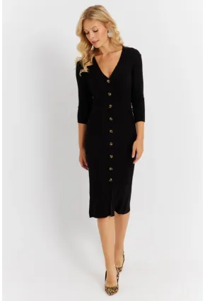 Kadın Siyah Triko Midi Gömlek Elbise YV274