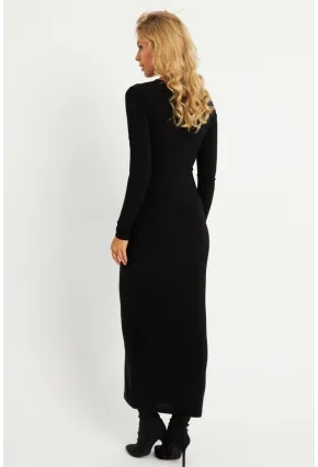Kadın Siyah Tül Detaylı Midi Elbise LİK06