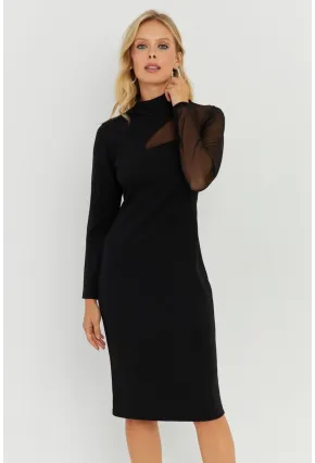 Kadın Siyah Tül Detaylı Midi Elbise ST5022