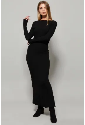 Kadın Siyah U Yaka Maxi Elbise EY1129