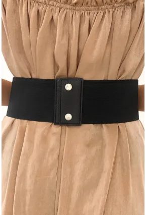 Kadın Siyah Üç Tokalı Lastikli Korse Kemer BE642