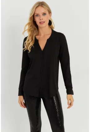 Kadın Siyah V Yaka Bluz AYD268