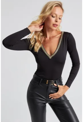 Kadın Siyah V Yaka Bluz EY2673