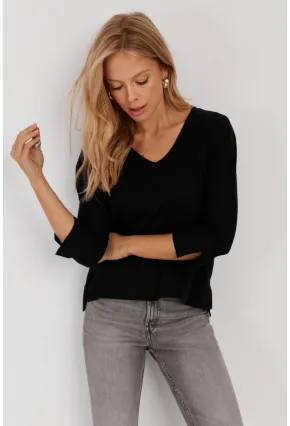 Kadın Siyah V Yaka Bluz LPP1267