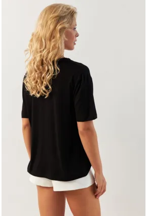 Kadın Siyah V Yaka Bluz RX441