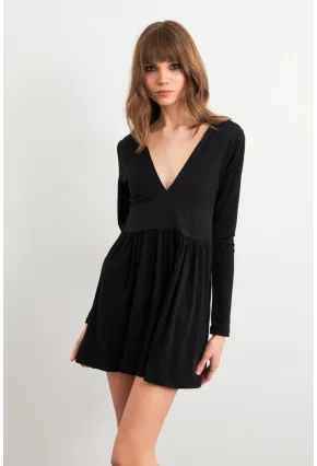 Kadın Siyah V Yaka Mini Elbise LİK17