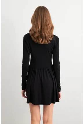 Kadın Siyah V Yaka Mini Elbise LİK17