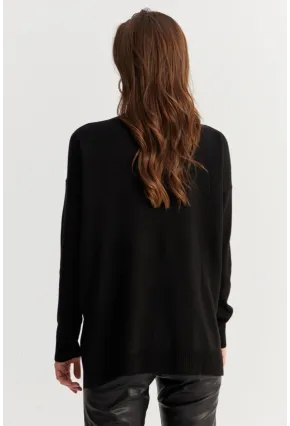 Kadın Siyah V Yaka Taşlı İnce Triko Bluz YİL002