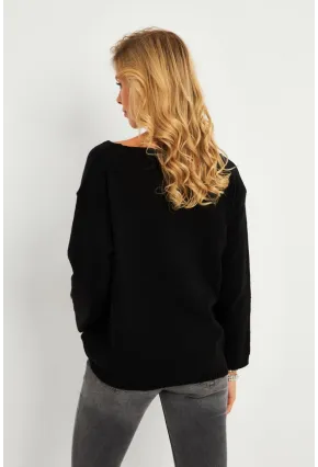 Kadın Siyah V Yaka Triko Bluz YV282