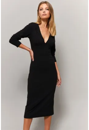 Kadın Siyah V Yaka Yakalı Elbise Yİ1940