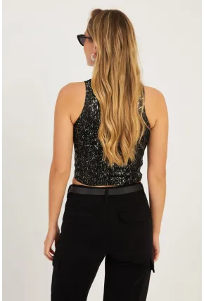 Kadın Siyah Varaklı Bluz KZ2509