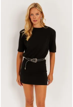 Kadın Siyah Vatkalı Basic Elbise KED153