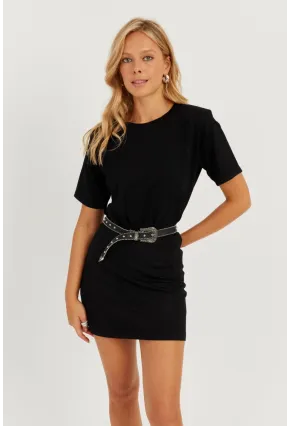 Kadın Siyah Vatkalı Mini Elbise GÇ157