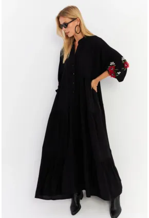 Kadın Siyah Volanlı Maxi Elbise MALO9