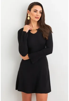 Kadın Siyah Yakası Aksesuarlı Mini Elbise FRY2267