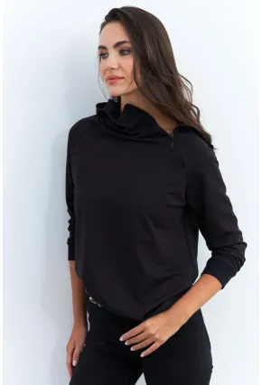 Kadın Siyah Yakası Fermuarlı Sweatshirt TF11