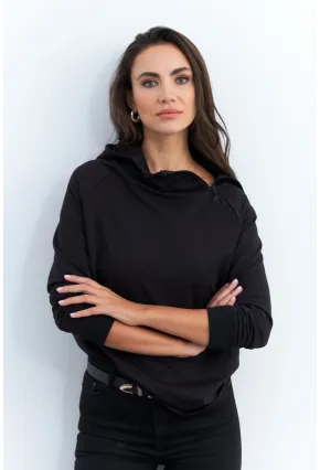 Kadın Siyah Yakası Fermuarlı Sweatshirt TF11