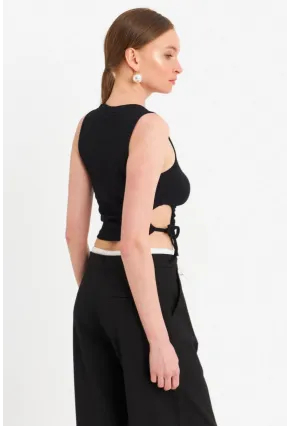 Kadın Siyah Yanı Büzülebilir Basic Bluz RSP329