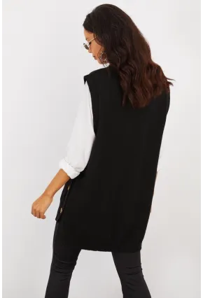 Kadın Siyah Yanları Düğmeli Kolsuz Triko Tunik MYV75