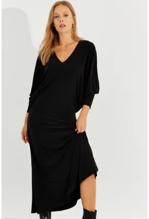 Kadın Siyah Yarasa Kol Midi Elbise BK272021