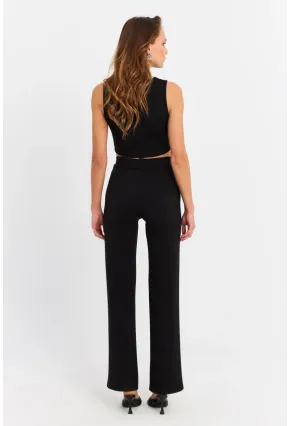 Kadın Siyah Yelekli Pantolon Takım RU9623